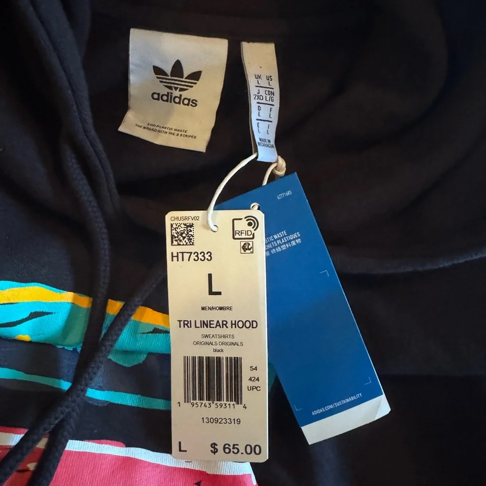 New Adidas Men's Black Hoodie with Colorful Logo - Picture 3 of 3